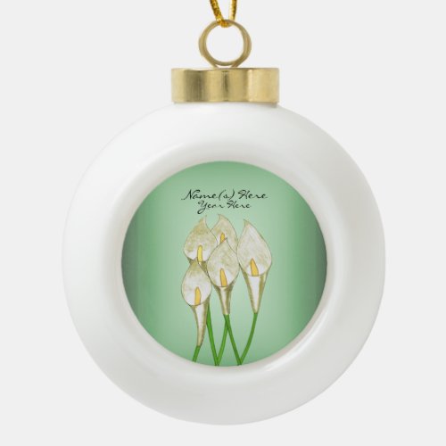 Calla Lilies White Ceramic Ball Christmas Ornament