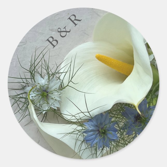 Calla lilies with blue nigella envelope seal (Front)