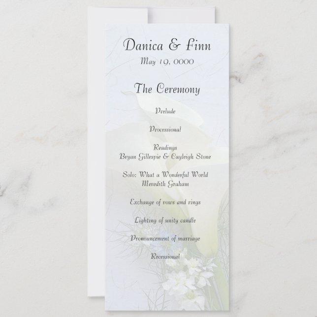 Calla lilies with nigella and stock flowers  invitation (Front)