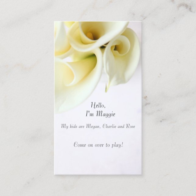 Calla lilies with text space business card (Front)