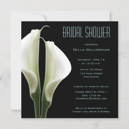 Calla Lillies Bridal Shower Invitation in Aqua