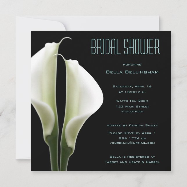 Calla Lillies Bridal Shower Invitation in Aqua (Front)