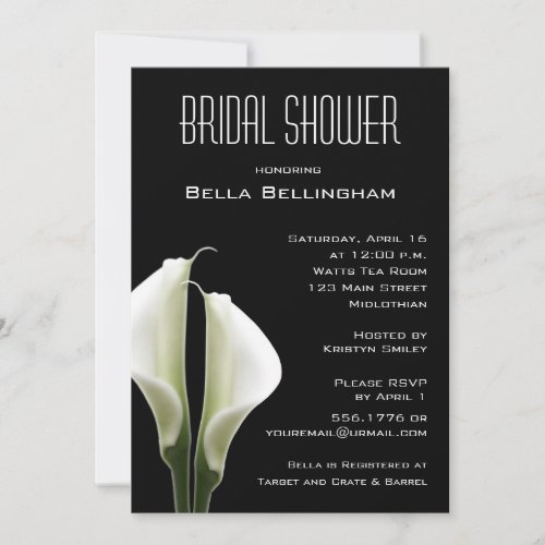 Calla Lillies Bridal Shower Invitation on Black