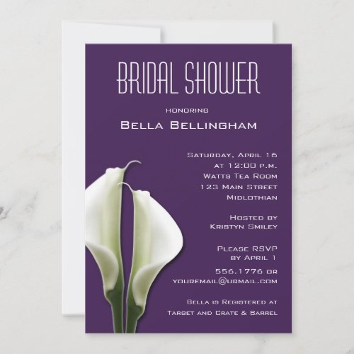 Calla Lillies Bridal Shower Invitation on Purple