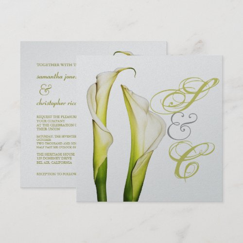 Calla lillies + swirls text, wedding Invitations