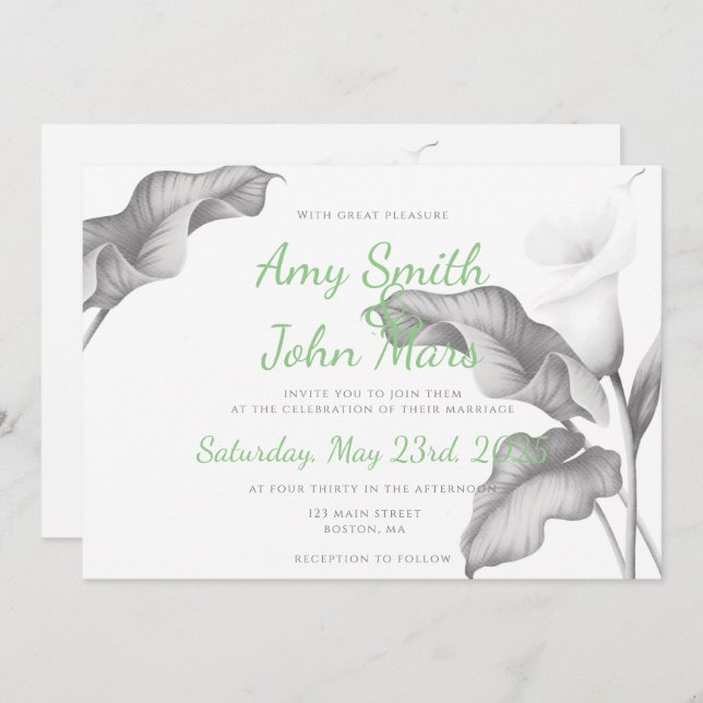 Calla Lilly Black & White Invitation (Front/Back)