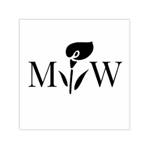 Calla Lily #2 Couple Wedding 2 Initial Monogram Self-inking Stamp