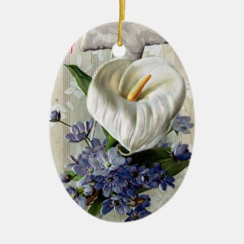 Calla Lily and Cross Vintage Easter Ceramic Ornament