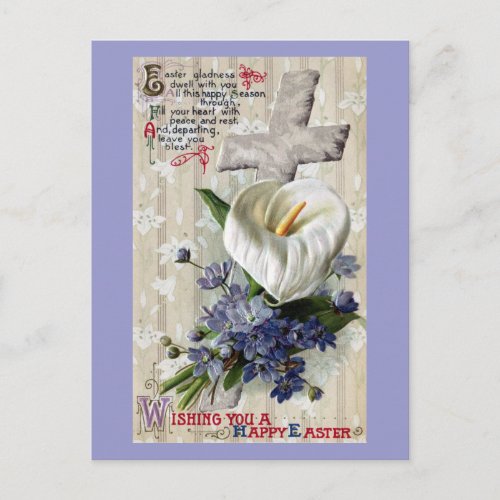 Calla Lily and Cross Vintage Easter Holiday Postcard