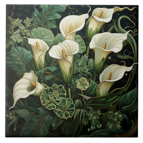 Calla Lily Art Nouveau Deco Ceramic Tile