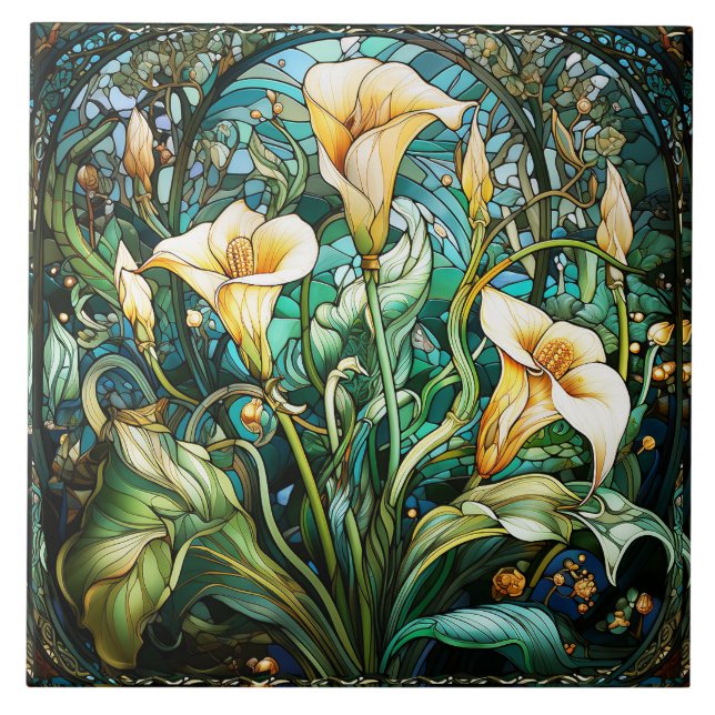 Calla Lily Art Nouveau Deco Ceramic Tile (Front)