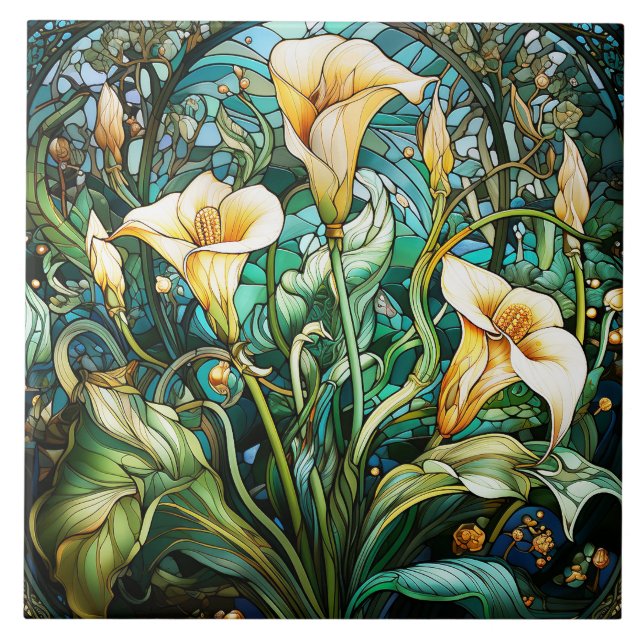Calla Lily Art Nouveau Deco Ceramic Tile (Front)