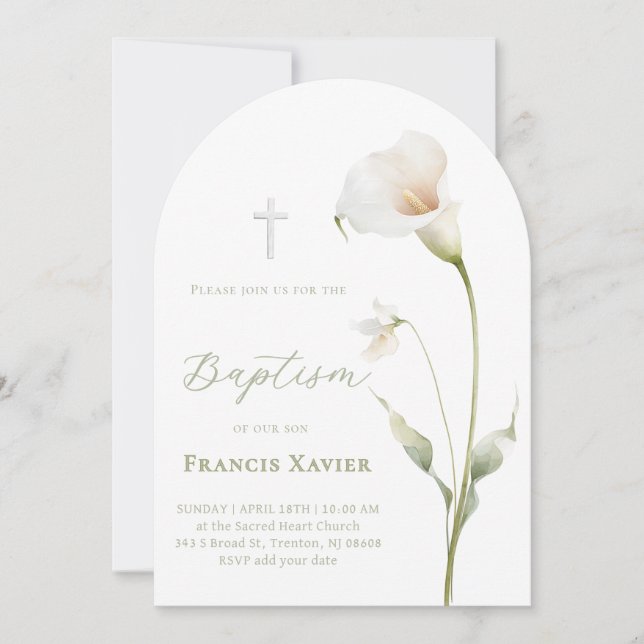 Calla lily Baptism Invitation (Front)