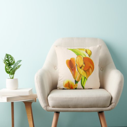 Calla lily blossom watercolor floral throw pillow