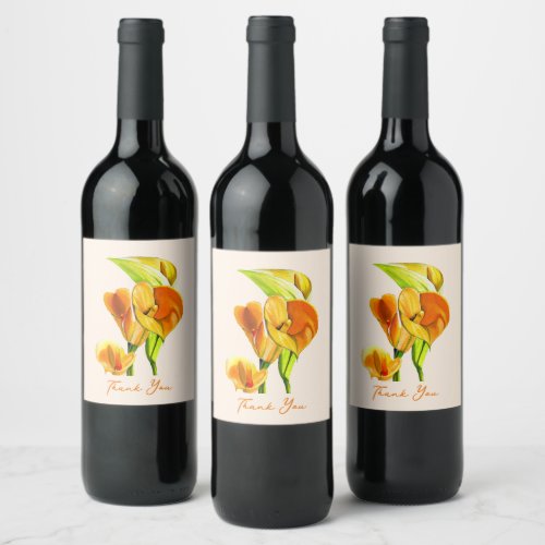 Calla lily blossom watercolor floral wine label