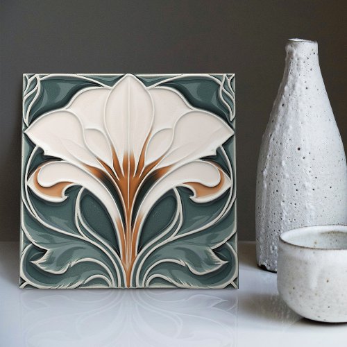 Calla Lily Blue Floral Wall Decor Art Nouveau Ceramic Tile