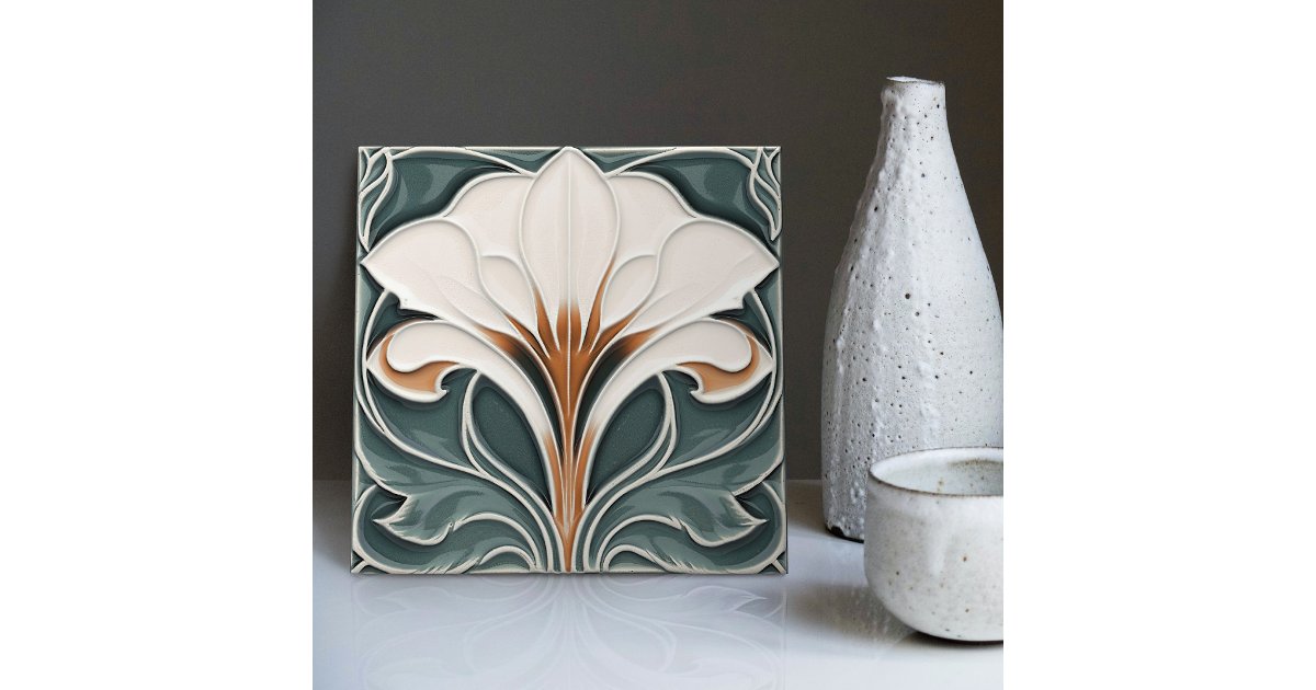 Calla Lily Blue Floral Wall Decor Art Nouveau Ceramic Tile | Zazzle