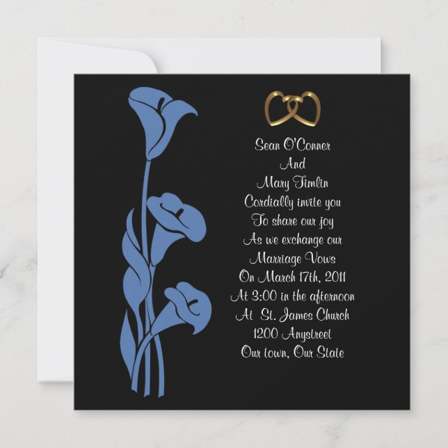 Calla Lily Blue on black Invitation (Front)