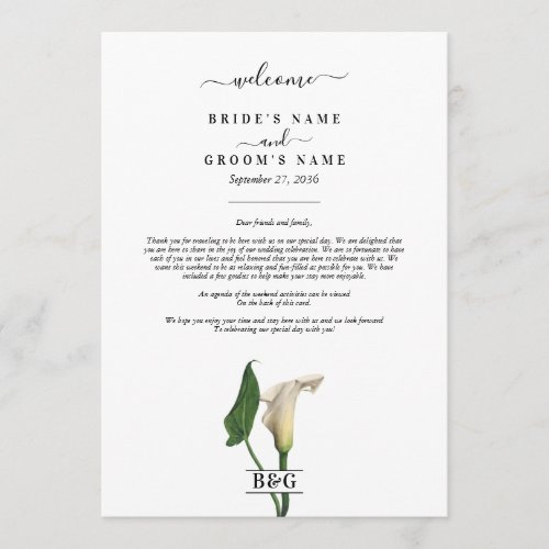 Calla Lily Botanical Wedding Itinerary Program