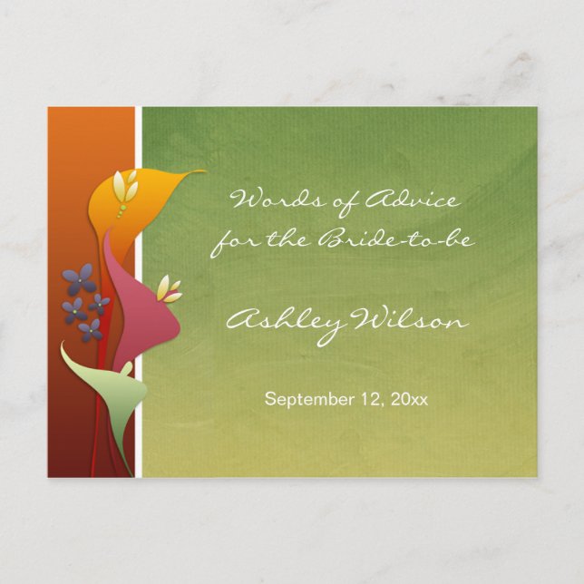 Calla Lily Bridal Shower Advice Cards (Front)