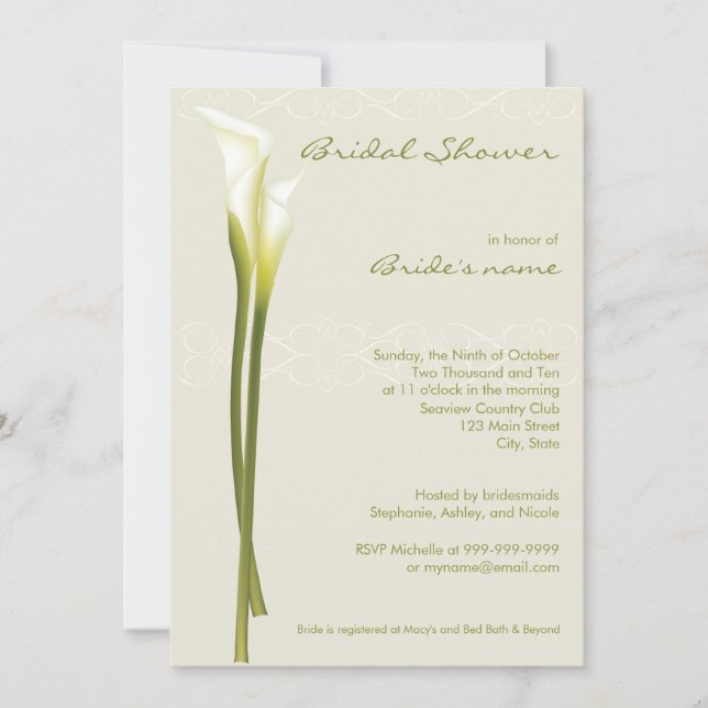 Calla Lily Bridal Shower Invitations (Front)