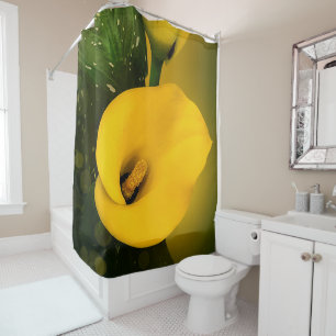 Calla Lily Bright Yellow Leaves Bokeh Shower Curtain