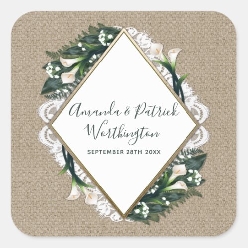 Calla Lily Burlap and Lace Wedding Favor Stickers