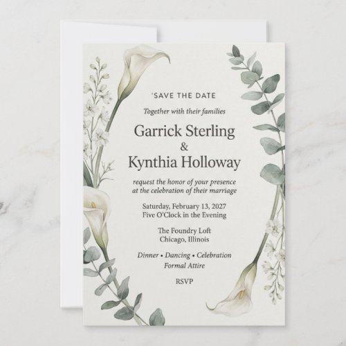 Calla Lily & Eucalyptus Botanical Elegant Save Invitation