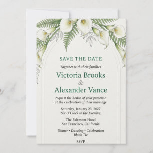 Calla Lily, Fern, and Arch Watercolor Wedding  Invitation