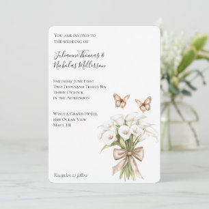 Calla Lily Floral Butterflies Bow Wedding Invitation