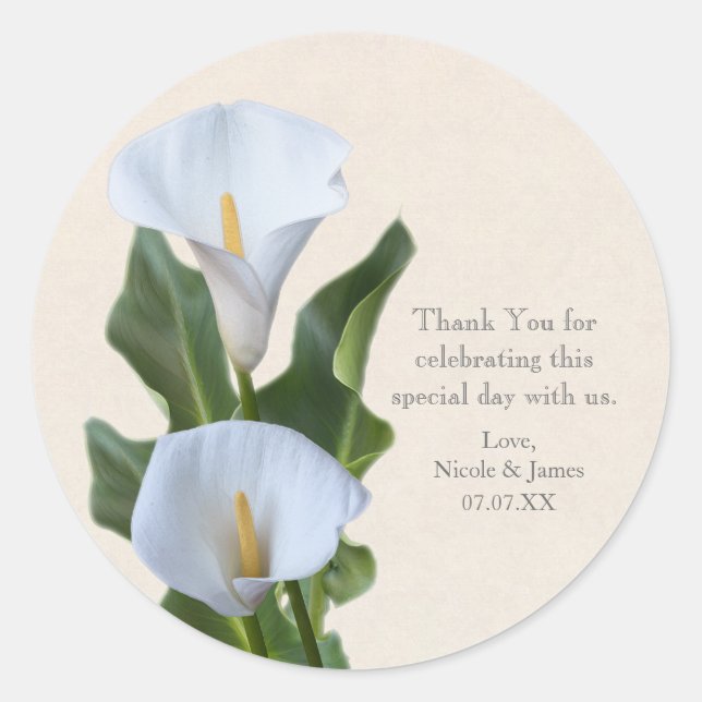 Calla Lily Flowers Floral Elegant Bridal Wedding Classic Round Sticker (Front)