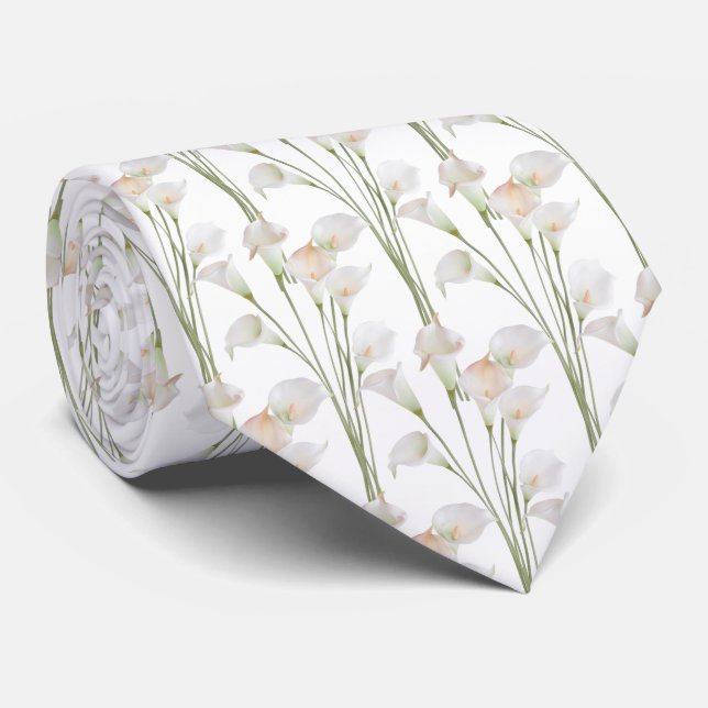 calla lily flowers pattern neck tie (Rolled)