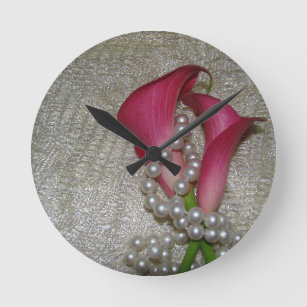 Calla Lily Flowers Pearls Lace Wall Clock