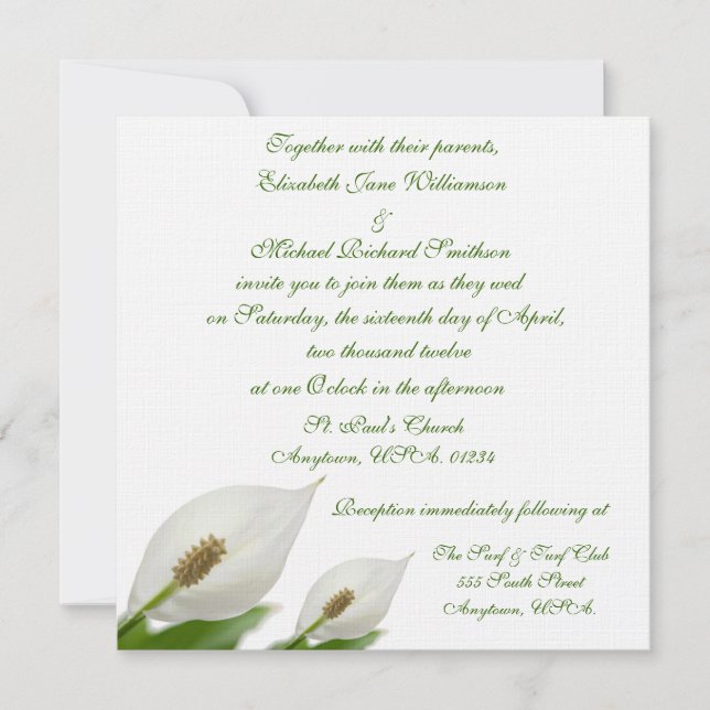 Calla Lily Flowers White Wedding Invitation (Front)