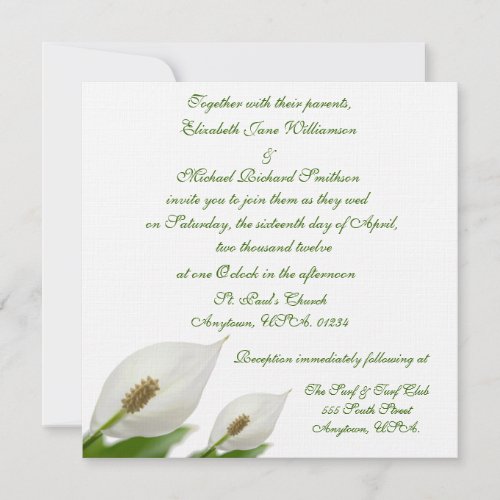 Calla Lily Flowers White Wedding Invitation