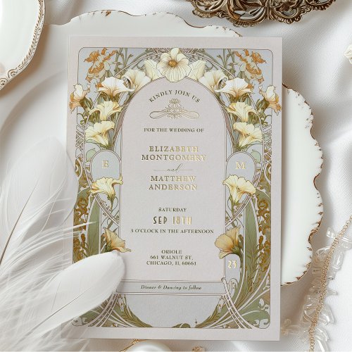 Calla Lily Gold Foil Wedding Invitation by Mucha Foil Invitation