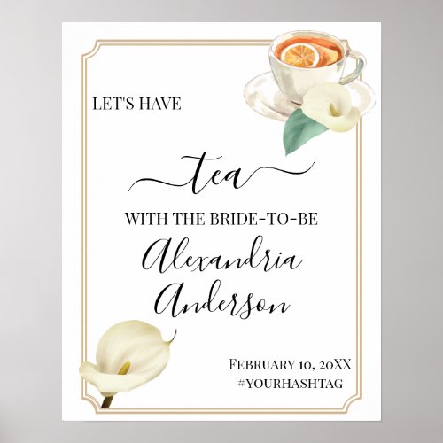 Calla Lily Greenery Tea Bridal Shower Welcome Sign
