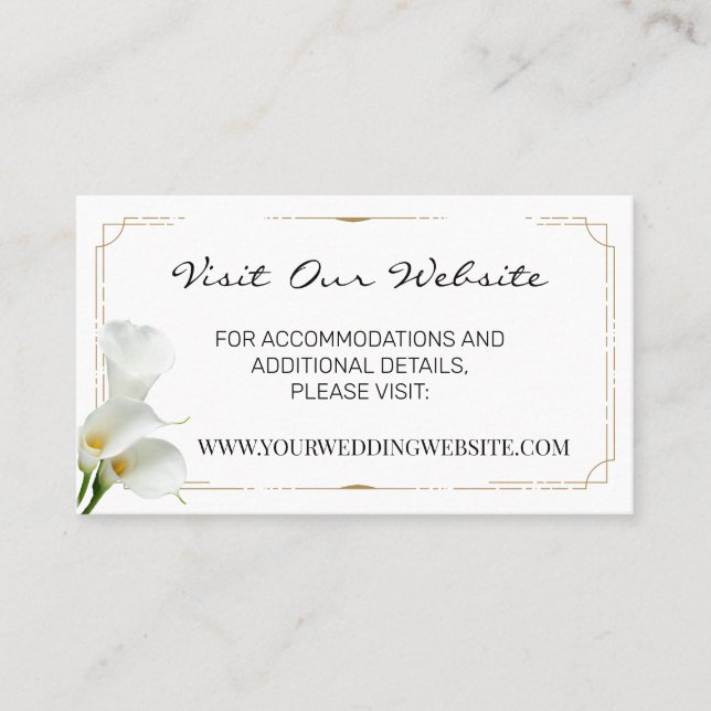 Calla Lily greenery wedding website Insert card (Front)