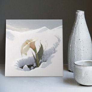 Calla Lily in the Mountain Breaking Through Snow  Ceramic Tile