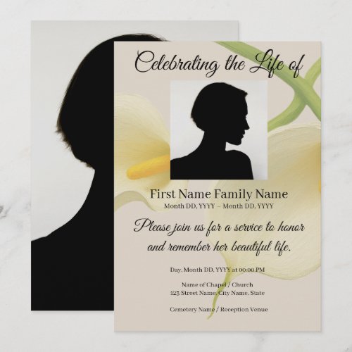 Calla lily memorial invitation