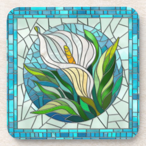 Calla Lily Mosaic Art Beverage Coaster