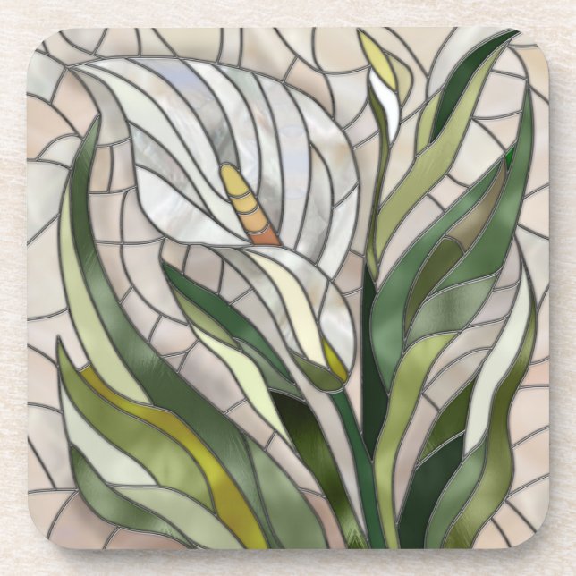 Calla Lily Mosaic Art Beverage Coaster (Front)