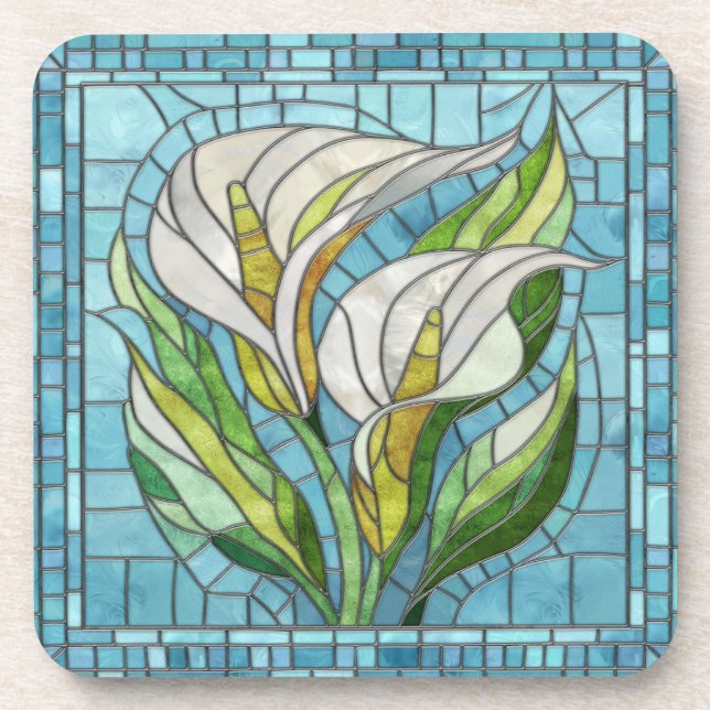 Calla Lily Mosaic Art Beverage Coaster (Front)