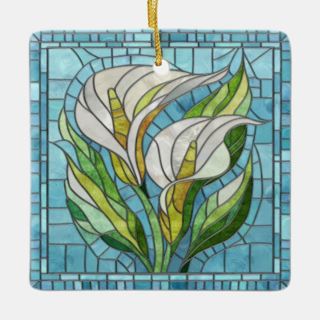 Calla Lily Mosaic Art Ceramic Ornament (Front)