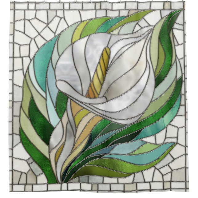Calla Lily Mosaic Art Shower Curtain (Front)