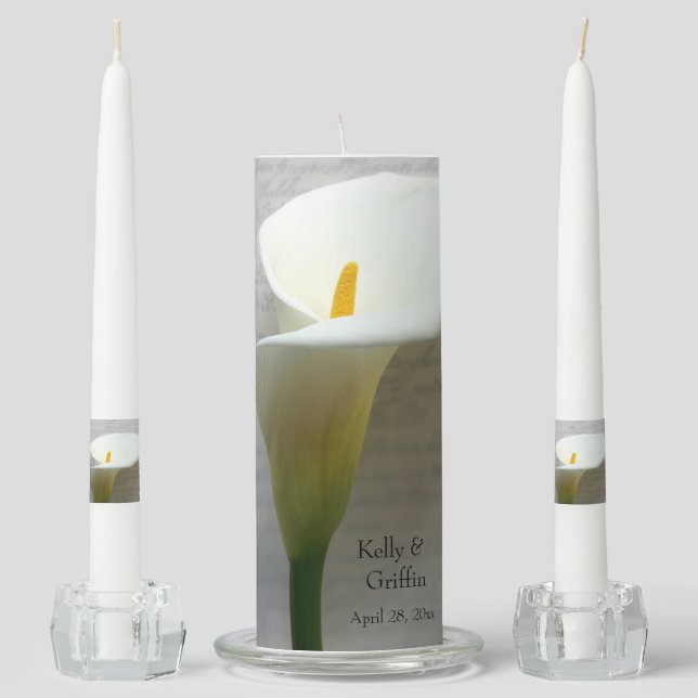 Calla lily on handwriting  unity candle set (Front)