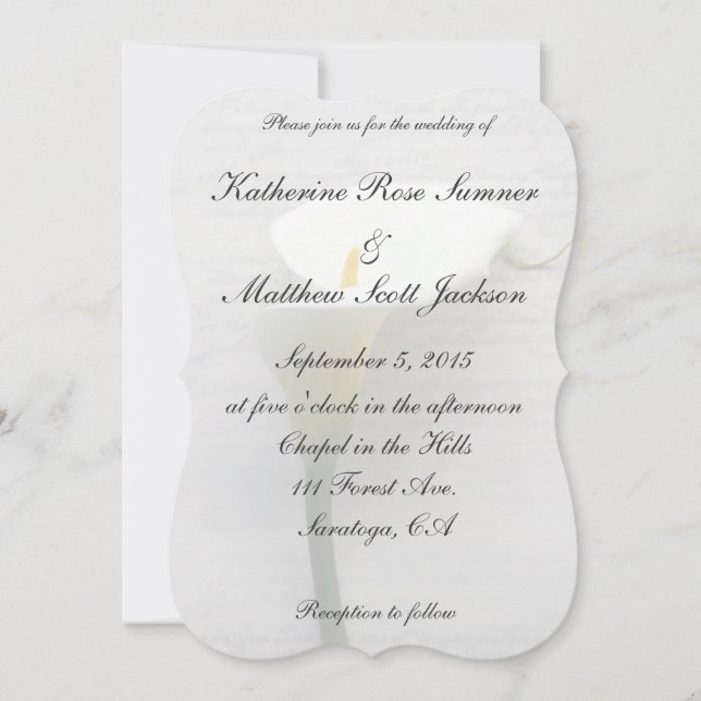 Calla lily on old handwriting invitation (Front)