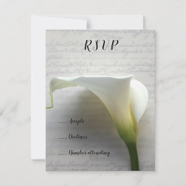 Calla lily on old handwriting rsvp invitation (Front)