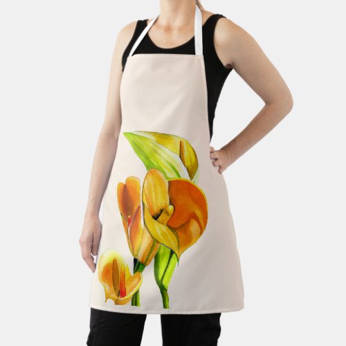 Calla lily orange floal watercolor  apron