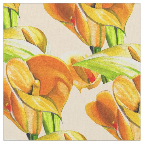 Calla lily orange floal watercolor  fabric